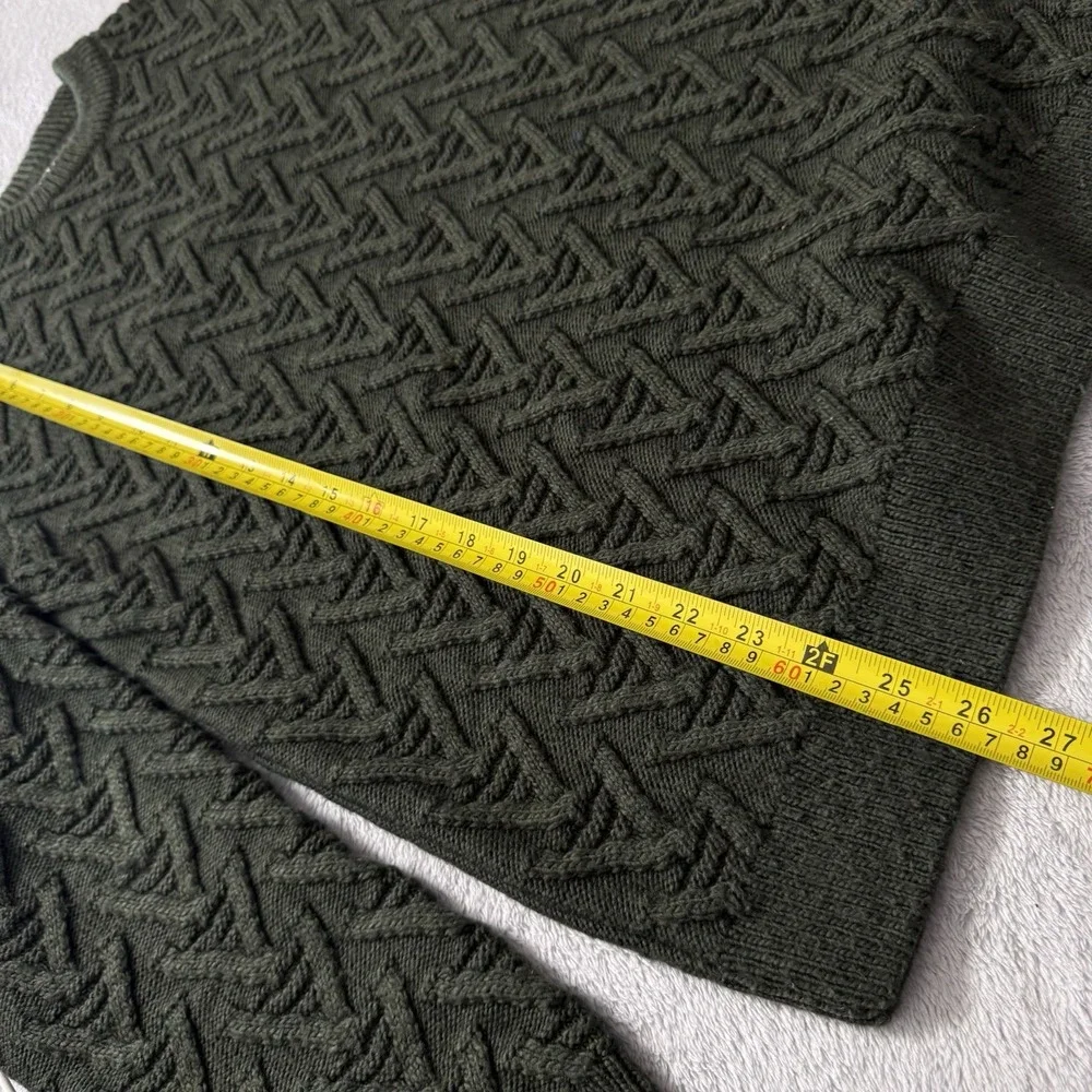 Zara Womens M Olive Green Cable Knit Crewneck Sweater Textured Made Turkey